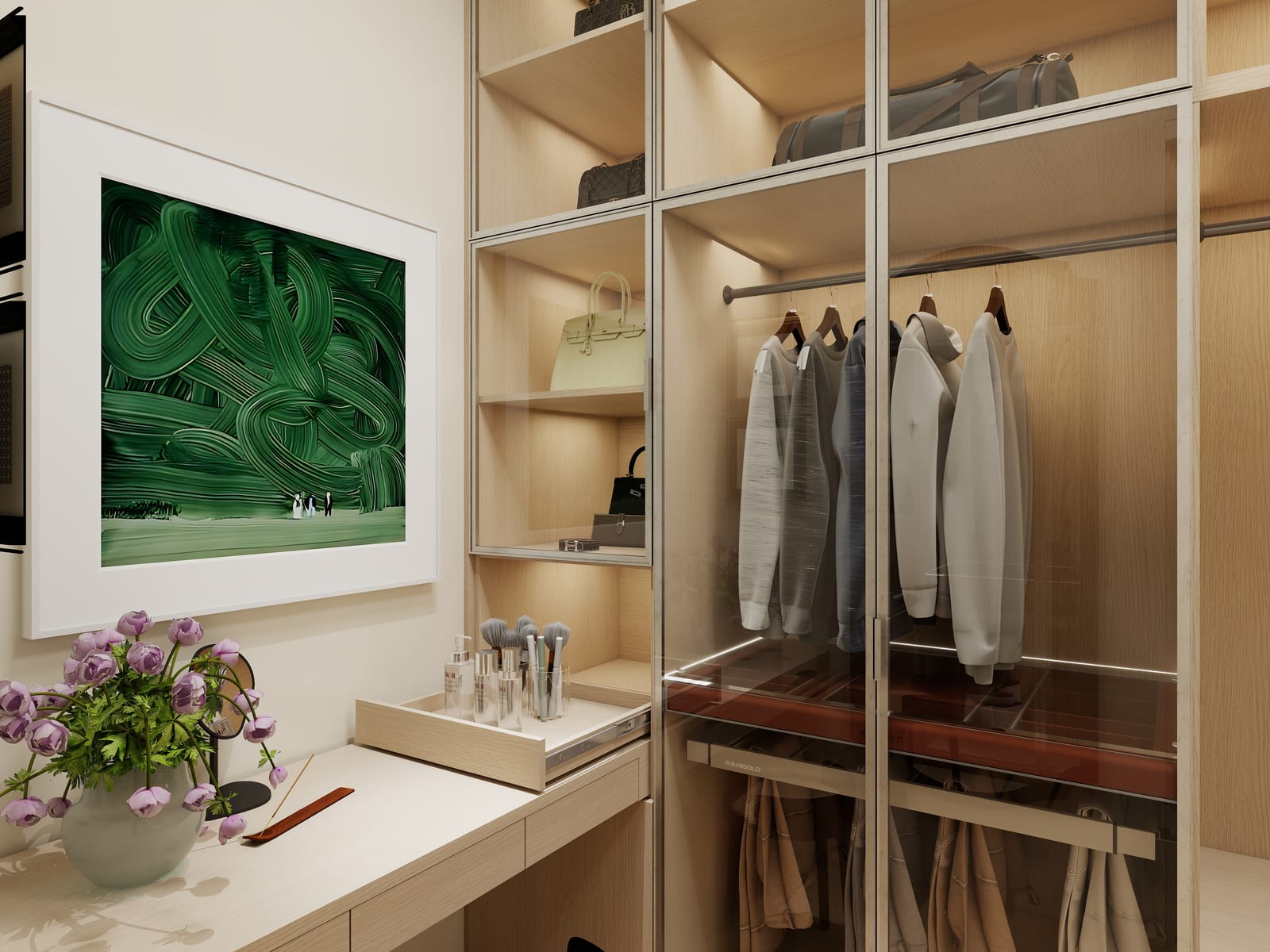 Vanity detail, with art.